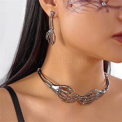 Комплекты из ожерелий и серег-гвоздиков с подвесками в виде черепа из сплава&nbsp;FS-WG22603-01