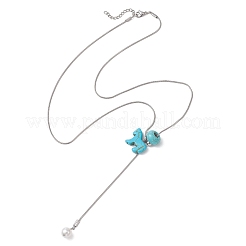 Ожерелье из окрашенной синтетической бирюзы в виде лошади с подвесками из жемчужных бусин.&nbsp;NJEW-JN05895-01