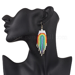 Серьги-подвески из радуги из стеклянных бусин из нержавеющей стали 304&nbsp;EJEW-MZ00551