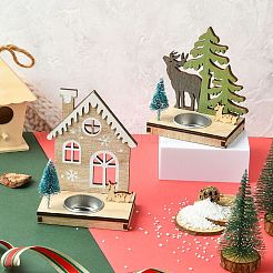 1 набор из 2 шт. 2-х стилей рождественских деревянных подсвечников разных цветов&nbsp;ST-CJ0040-002