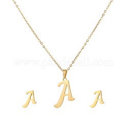 Ожерелья с подвесками в виде букв из нержавеющей стали и комплекты серег-гвоздиков&nbsp;WG3FD2C-01