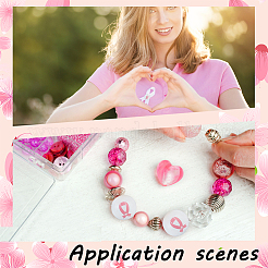 Печатная осведомленность о раке груди розовая лента деревянные бусины на день святого валентина&nbsp;LS-WOOD-WH0033-01