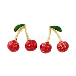 Вишневые латунные эмалевые серьги-гвоздики&nbsp;EJEW-U062-02B-G