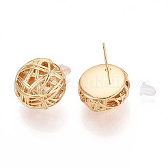 Полые полукруглые серьги-гвоздики из латуни&nbsp;EJEW-T047-94G