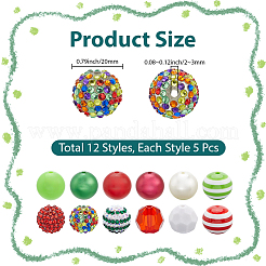 60 шт. 12 стиля прозрачных смоляных градуированных бусин со стразами&nbsp;RESI-PA0001-08