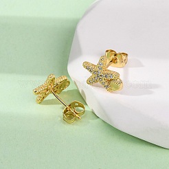 Латунные серьги из микро-паве прозрачного кубического циркония&nbsp;EJEW-D328-03G-02