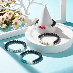 Эластичный браслет из натуральной лавы&nbsp;BJEW-JB07712