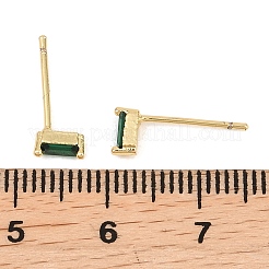 Прямоугольные серьги-гвоздики из латуни с микропаве и цирконием&nbsp;EJEW-A156-19G