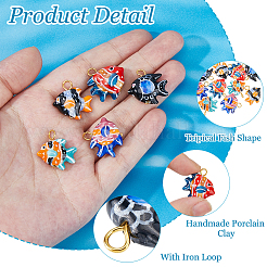 10 шт. 5-х цветные фарфоровые подвески в виде рыбок. с железной фурнитурой.&nbsp;PALLOY-HS00025