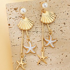 Серьги-гвоздики с кисточками из железной эмали в форме ракушки и морской звезды&nbsp;FS-WG09B6A-01