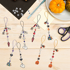 Наборы для изготовления ремешков для мобильных телефонов своими руками из акриловых/стеклянных бусин и эмалевых сплавов на тему Хэллоуина&nbsp;DIY-SC0031-90