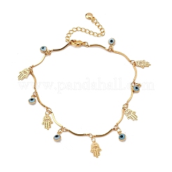 Браслеты на ногу из богемской латуни и смолы светло-голубого цвета с кисточками в виде руки хамда&nbsp;LS-AJEW-Z046-01G