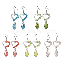 Серьги-подвески из гальванического стекла в форме сердца со слезинкой для женщин&nbsp;EJEW-JE06803