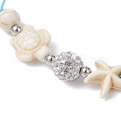 Браслеты из синтетической бирюзы (окрашенной и нагретой) и магнезита с плетеными бусинами в виде морской звезды и черепахи&nbsp;BJEW-JB09818-02