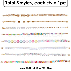 8 шт. 8 стиля акриловых бусин и алюминиевых тросовых цепей и 304 нержавеющей стали цепи для бейсбольной кепки&nbsp;HJEW-SC0002-48