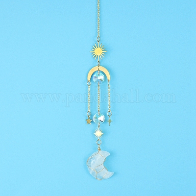 Кварцевый кристалл луна ловец солнца висит украшения HJEW-PW0002-11A-1