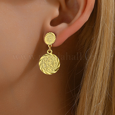 Элегантные латунные серьги-гвоздики в форме монеты SQ7606-1