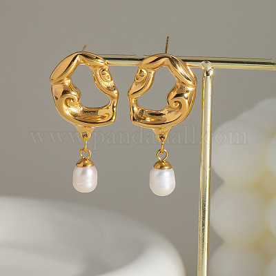 Серьги-гвоздики из нержавеющей стали с пресноводным жемчугом в форме слезы BM6566-1-1