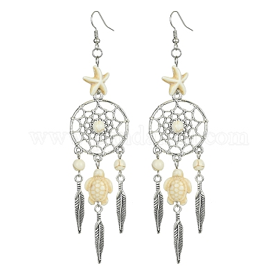 Серьги-люстры из сплава паутины с перьями EJEW-JE05464-02-1