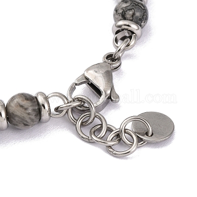 Браслет из круглых бусин из натурального камня-карты и синтетического гематита BJEW-P339-02P-02-1