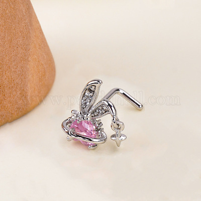 Г-образные кольца для носа в стиле бохо из нержавеющей стали 304 с розовыми кубическими цирконами FS-WG96CDA-09-1