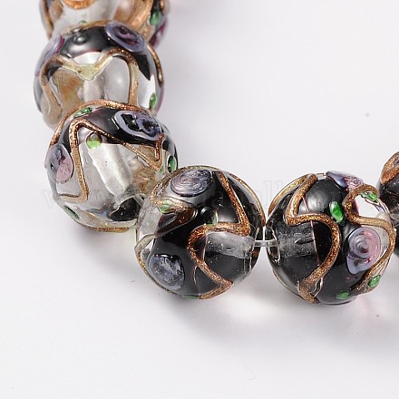 Ручной работы Золотые пески Lampwork круглые бусины LAMP-L042-01C-1
