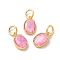 Real 18K Gold Plated Brass Micro Pave Cubic Zirconia Pendants, Cadmium Free & Nickel Free & Lead Free, with Jump Rings, Oval, Pearl Pink, 10x6.5x2.5mm, Hole: 3mm