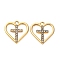 Alloy Rhinestone Pendants, Heart, Cross, Golden, 16x16x2.5mm, Hole: 1.6mm