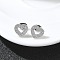 304 Stainless Steel Micro Pave Clear Cubic Zirconia Stud Earrings, Stainless Steel Color, Heart, 9x10mm