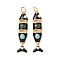 Brass Enamel Pendants, Fish Charms, Cadmium Free & Lead Free, Rack Plating, Long-Lasting Plated, with Jump Ring, Real 18K Gold Plated, Black, 32x8x4mm, Hole: 3mm