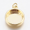 Brass Pendant Cabochon Settings, Plain Edge Bezel Cups, Flat Round, Golden, Tray: 12mm, 18x14.5x3.5mm, Hole: 2mm