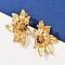 304 Stainless Steel Stud Earrings, Flower, Left and Right, Golden, 41.5x27.5mm