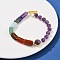 Natural Amethyst & Natural Mixed Stone & Brass Round & Prism Beaded Bracelets for Women, Real 18K Gold Plated, Long-Lasting Plated, Rack Plating, Chakra, 8-1/8 inch(20.5cm)