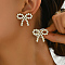 Stylish 201 Stainless Steel Stud Earrings, with Rhinestone, Golden, Bowknot, 32x25mm