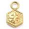 Ion Plating(IP) 304 Stainless Steel Charms, Hexagon with Flower Charm, Real 14K Gold Plated, 11.5x7.5x2.5mm, Hole: 2.5mm