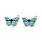 Printed Alloy Pendants, Cadmium Free & Nickel Free & Lead Free, Light Gold, Butterfly, Light Sea Green, 15x20x1.5mm, Hole: 1.8mm