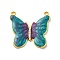 304 Stainless Steel Enamel Pendants, with Rhinestone, Butterfly Charm, PVD Vacuum Plating, Real 18K Gold Plated, Cadet Blue, 24.5x25.5x2.5mm, Hole: 2mm