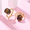 Hexagon Natural Tiger Eye Finger Rings, Golden Tone Brass Cuff Rings, Rack Plating, Long-Lasting Plated, Lead Free & Cadmium Free, Hexagon: 10x14mm, Inner Diameter: 17mm