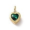 Brass Rhinestone Pendants, Heart, Golden, Emerald, 23x13.5x6mm, Hole: 4.5x2.5mm