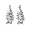 Ocean Brass Pendants, Fishbone Charms, Platinum, 18.5x7.5x3~4mm, Hole: 2.5x2mm