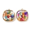 304 Stainless Steel Pendants, Square with Epoxy Resin and Dyed Shell, PVD Vacuum Plating, Real 18K Gold Plated, Colorful, 22x20x5~6.5mm, Hole: 1.6mm
