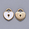 Alloy Enamel Charms, Heart Lock, Light Gold, White, 13x11x1.5mm, Hole: 3x4mm