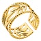 Minimalist Hollow Leaf 304 Stainless Steel Opem Cuff Ring for Unisex, Golden, Inner Diameter: 17mm