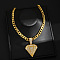 Hip-hop Style Zinc Alloy Crystal Rhinestone Pendant Cuban Link Chain Necklaces, Golden, Diamond, 23.62 inch(60cm), Pendant: 70x45mm