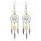 Web with Feather Alloy Chandelier Earrings, Tortoise & Starfish Synthetic Turquoise Long Drop Earrings, White, 119x28mm