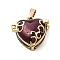 Brass Enamel Prayer Box Pendants, Heart Charm, Purple, 20x18x11.5mm, Hole: 3mm