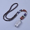 Natural Garnet & Natural Mixed Stone Pendant Necklace, with Quartz Crystal Pendant and Brass Findings, 28.3 inch(72cm), beads: 4~6.5mm, pendant: 57~63x13~17x14~16mm