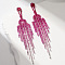 Brass Rhinestone Tassel Stud Earrings, Platinum, Fuchsia, 113.1x24.6mm