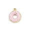 Alloy Enamel Charms, Golden, Doughnut, Pink, 14.5x12x3mm, Hole: 1.2mm