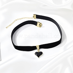 Сплав эмаль сердце кулон черный бархат колье колье для женщин&nbsp;NJEW-WH20014-01B